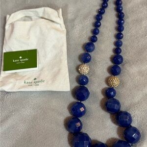 kate spade navy blue beaded necklace with gold pavé accents